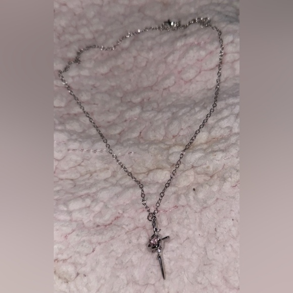 Silver Nail Cross and Crown Necklace